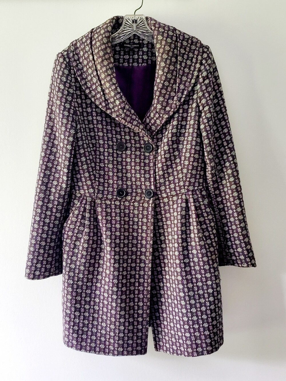 Purple Patterned Women's Double-Breasted Transitional Wool Coat Fall Winter 6